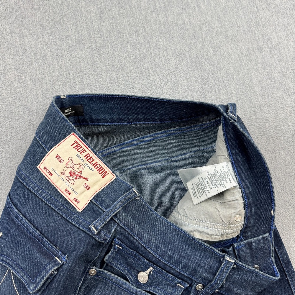 True Religion Jeans Mens 33 Blue Rocco Relaxed Skinny Denim Dark Wash Stretch - Picture 7 of 15